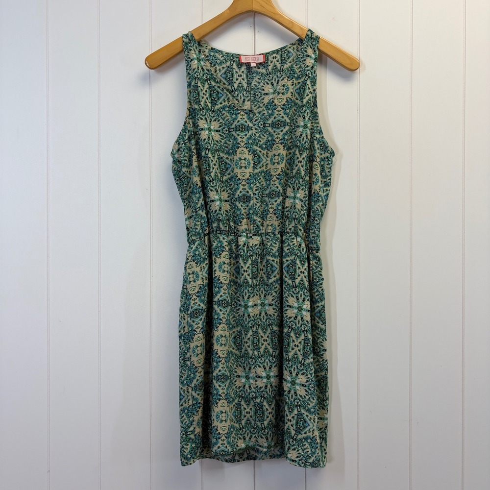 Best Society Boho Summer Dress Women Size L Cottage Artsy Geometric Lightweight